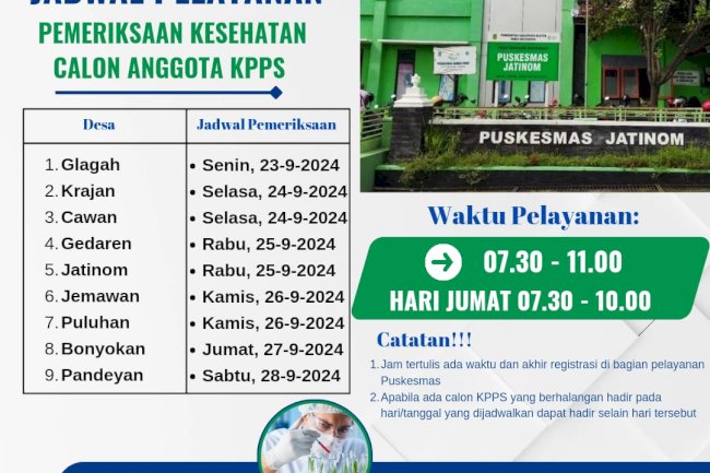 Jadwal Pelayanan Pemeriksaan Kesehatan Calon Anggota KPPS