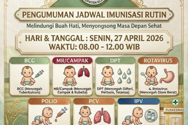 PENGUMUMAN JADWAL IMUNISASI RUTIN BULAN APRIL 2026