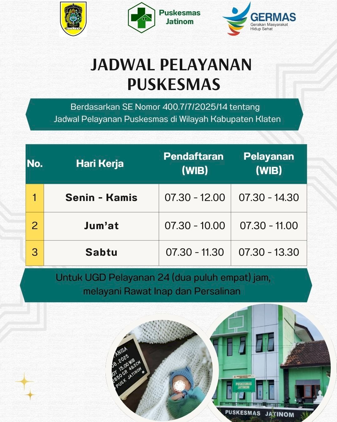 JADWAL PELAYANAN PUSKESMAS JATNOM