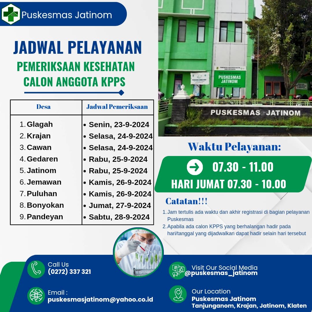 Jadwal Pelayanan Pemeriksaan Kesehatan Calon Anggota KPPS